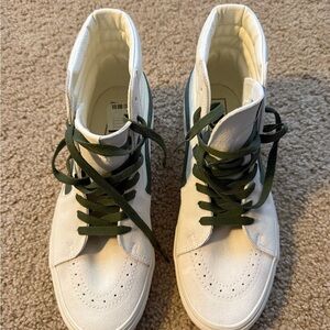 Vans White and Green High-Top Sneakers
